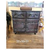Vintage Leather Steamer Trunk Cabinet - 32x18x31