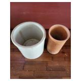 Wine Cooler Crocks - White Stoneware & Terra Cotta Ceramic Vessels (Lot of 2)