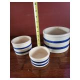 Roseville Planter Set - 3-Piece Blue Stripe Creamware, USA