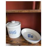 Sugar Jar with Lid & Blue Floral Bowl - White Ceramic Set