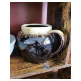Blue Glazed Ceramic Bowl & Brown Glazed Jar - Ceramic Display Pair