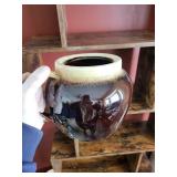 Blue Glazed Ceramic Bowl & Brown Glazed Jar - Ceramic Display Pair