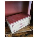 Wooden Bread Box - Baguette & Wheat Graphic, Whitewashed Finish, Red Lid