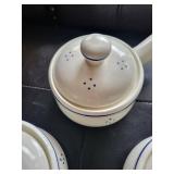 Delft-Style Blue Floral Condiment Set with 4 Lidded Pots and Bottle Vase