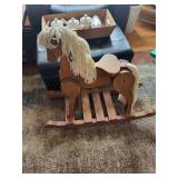 Hand-Carved Wooden Rocking Horse with Rope Mane