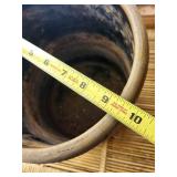 Glazed Stoneware Plant Pot - 9 in Dia x 9 in H - Grey with Rust Band