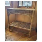 Rattan Wicker End Table - 2-Tier with Arch Front, Natural Finish