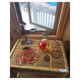 Metal 3-Candle Candelabra & Glass Rose Globe & ladybug Wall Art