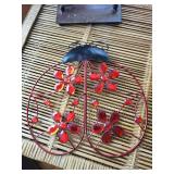 Metal 3-Candle Candelabra & Glass Rose Globe & ladybug Wall Art