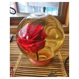 Metal 3-Candle Candelabra & Glass Rose Globe & ladybug Wall Art