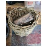 Hammered Copper Wash Tub in Wicker Basket - Rustic Vintage Decor, 21 in Tall