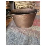 Hammered Copper Wash Tub in Wicker Basket - Rustic Vintage Decor, 21 in Tall
