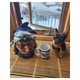 Chief Head Ceramic Cookie Jar With Lid - Blue Headdress, Western Print Mug, Plush German Shepherd