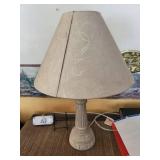 Beige Ceramic Fluted Column Table Lamp with Fabric Shade