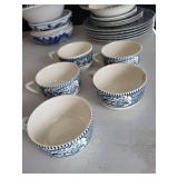 Blue & White Scenic Transferware Teacups & Plates Set