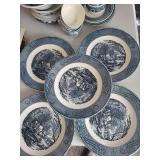 Blue & White Scenic Transferware Teacups & Plates Set