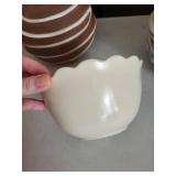 TreasureCraft Barbara Engan White Scalloped Bowl & Brown Striped Ceramic Jar - Not for Microwave