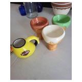 Ice Cream Cone Ceramic Mugs - Set of 3 & Harley-Davidson Kettle & USMC Emblem