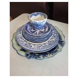 Liberty Blue Transferware China Set - Blue & White Historic Colonial Scenes, England
