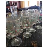Christmas Holly Berry Stemware Glasses w/ Gold Rim & Green Goblets & Santa Planters