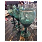 Christmas Holly Berry Stemware Glasses w/ Gold Rim & Green Goblets & Santa Planters