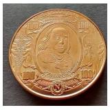 Benjamin Franklin "$100 Note" Style 1 oz Copper Round