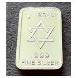 1 Gram Silver Bar - Star of David