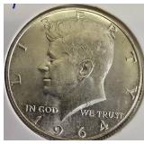 1964-P Kennedy Half Dollar, 1964-P Quarter, and 1964-P Dime, all in high grade from MS 64 to MS 67.