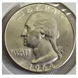 1964-P Kennedy Half Dollar, 1964-P Quarter, and 1964-P Dime, all in high grade from MS 64 to MS 67.