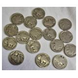 17 Buffalo Nickels Worn - No Dates