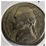 6 Jefferson Nickels: 5 from 1938 (P mint mark) and 1 from 1939 (S mint mark).