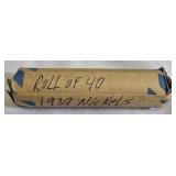 Roll of 40 1939 Jefferson nickels.