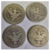 Four Barber Quarters with a face value of one dollar: 1902-P, 1904-P,1916-D & NO DATE!