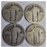 Four Standing Liberty Quarters, each with a face value of one dollar: NO DATES!