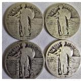 Four Standing Liberty Quarters, each with a face value of one dollar: 1925,1926,1927,1929!