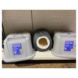 LOT OF Cat Kennels, Backpack, Litter Boxes, Gate, & Mats