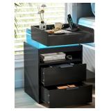 Black LED Nightstand with Charging Station $129.99 Retail - Brand New
