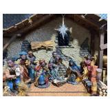 Nativity Scene Display with Stable & Village Accessories - 28 Inch Base