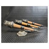 Vintage Torch-Style Wall Sconces with Wood Handles - Set of 3