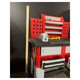 Toy Workbench for Kids - Red/Gray Plastic with Tool Drawers