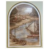 Nautical Harbor Prints - Arch-Top Pair in Gold Frames