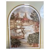Nautical Harbor Prints - Arch-Top Pair in Gold Frames