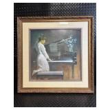 Framed Art Print - Woman at Piano with Vase of Flowers