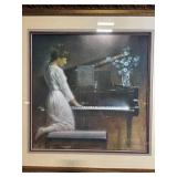 Framed Art Print - Woman at Piano with Vase of Flowers