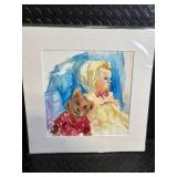 KRESS Watercolor Portrait - Child with Teddy Bear in Yellow Dress (Framed)