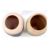 Nemadji Pottery - American Southwest Pottery Vases - Hand Made Hand Painted Marbled Blue & Tan (Lot of 2)