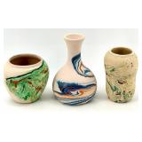 Nemadji Pottery Marbleized Vases - (Lot of 3) - including Signed