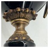 Pair of Neoclassical French-Style Black Vases / Urns with Gilt-Bronze Mounts