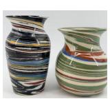 Vases - Desert Sands Pottery by L Evans - Swirl Stripe Glazed Ceramic Pair