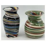 Vases - Desert Sands Pottery by L Evans - Swirl Stripe Glazed Ceramic Pair